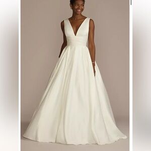 Davids Bridal Collection Cummerbund Satin Ball Gown Wedding Dress